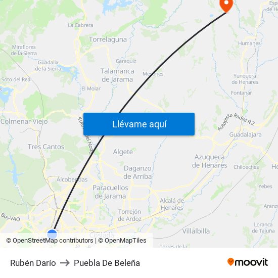 Rubén Darío to Puebla De Beleña map