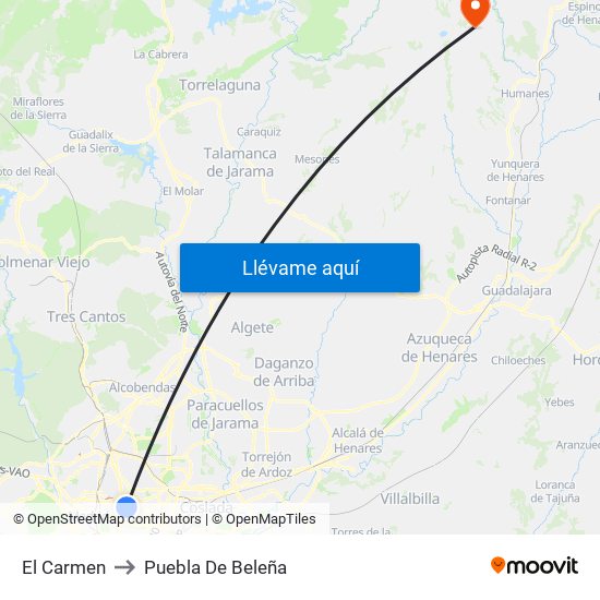 El Carmen to Puebla De Beleña map