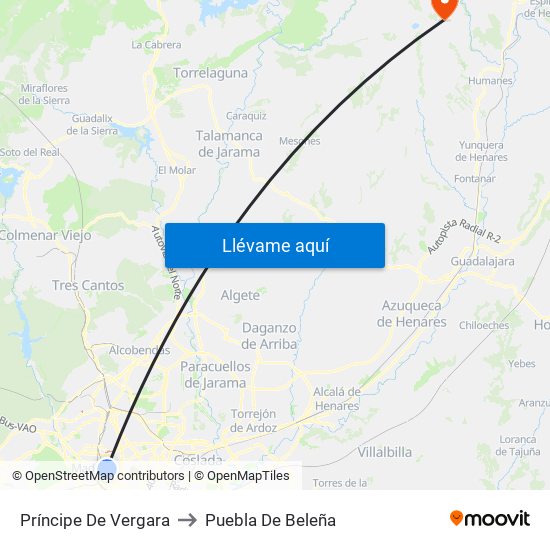 Príncipe De Vergara to Puebla De Beleña map