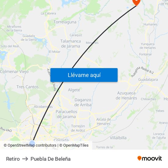 Retiro to Puebla De Beleña map