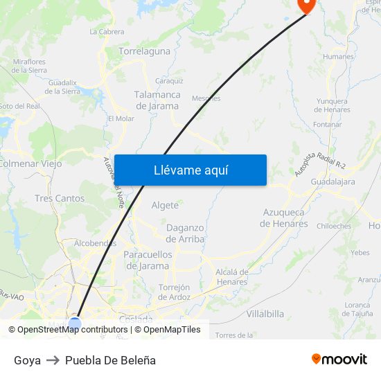 Goya to Puebla De Beleña map