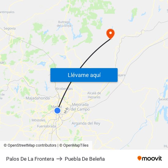 Palos De La Frontera to Puebla De Beleña map