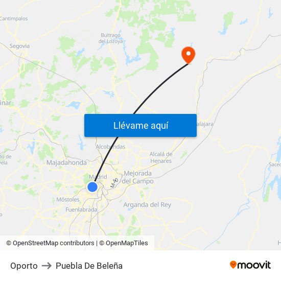 Oporto to Puebla De Beleña map