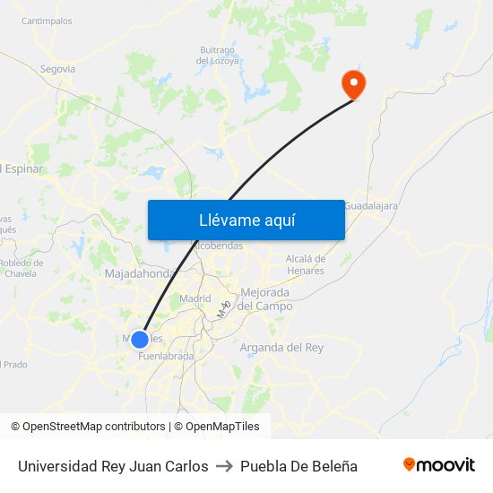 Universidad Rey Juan Carlos to Puebla De Beleña map