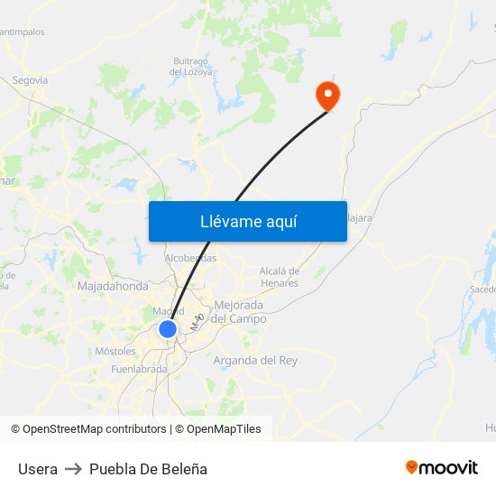 Usera to Puebla De Beleña map