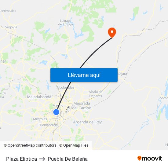 Plaza Elíptica to Puebla De Beleña map