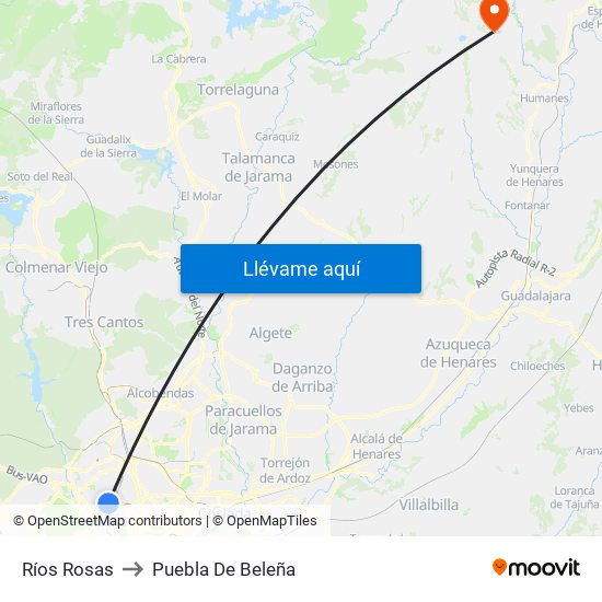 Ríos Rosas to Puebla De Beleña map