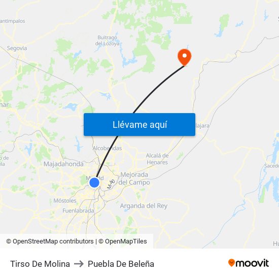 Tirso De Molina to Puebla De Beleña map