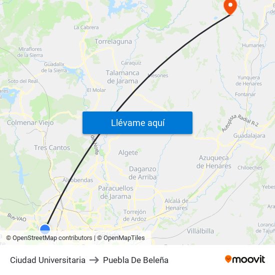 Ciudad Universitaria to Puebla De Beleña map