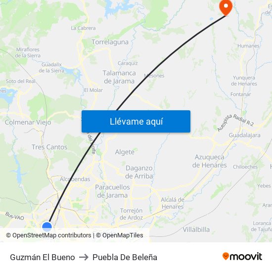 Guzmán El Bueno to Puebla De Beleña map