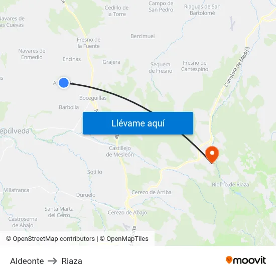 Aldeonte to Riaza map