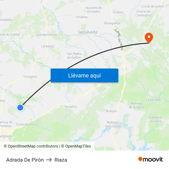 Adrada De Pirón to Riaza map
