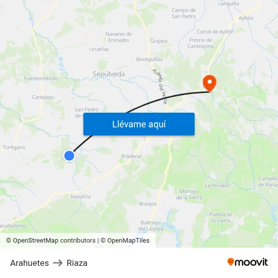 Arahuetes to Riaza map
