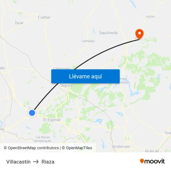 Villacastín to Riaza map