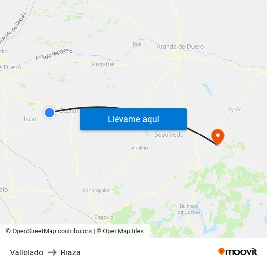 Vallelado to Riaza map