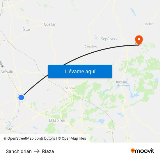 Sanchidrián to Riaza map