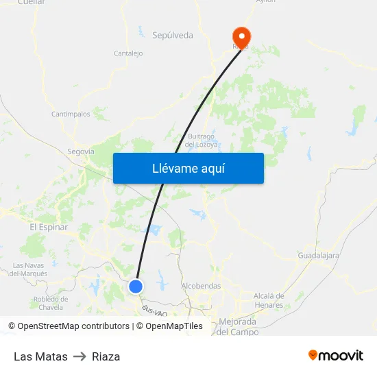 Las Matas to Riaza map