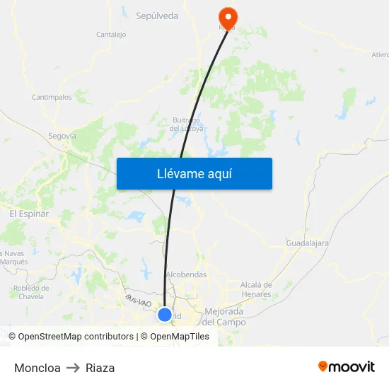 Moncloa to Riaza map
