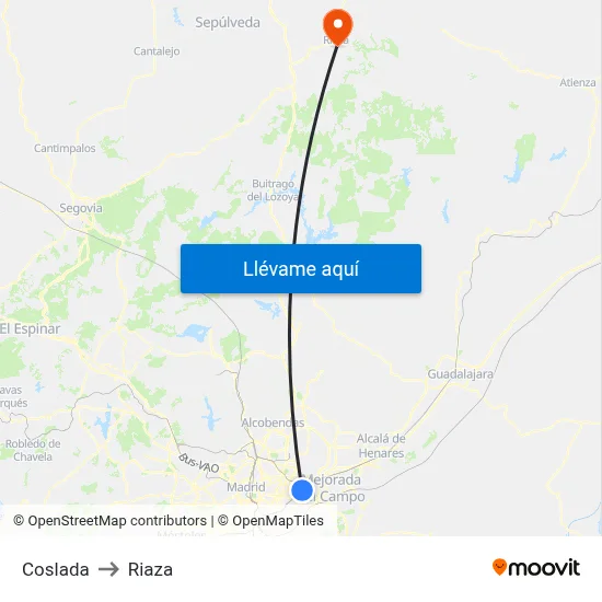 Coslada to Riaza map