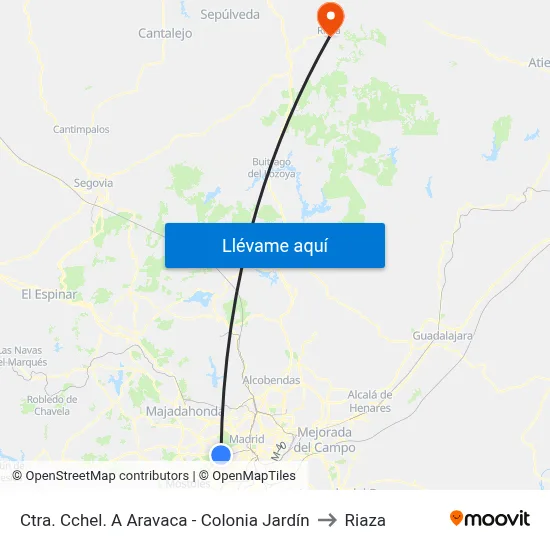 Ctra. Cchel. A Aravaca - Colonia Jardín to Riaza map