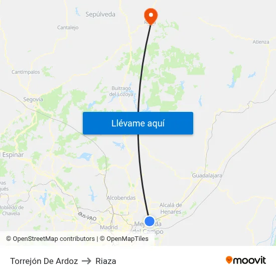 Torrejón De Ardoz to Riaza map