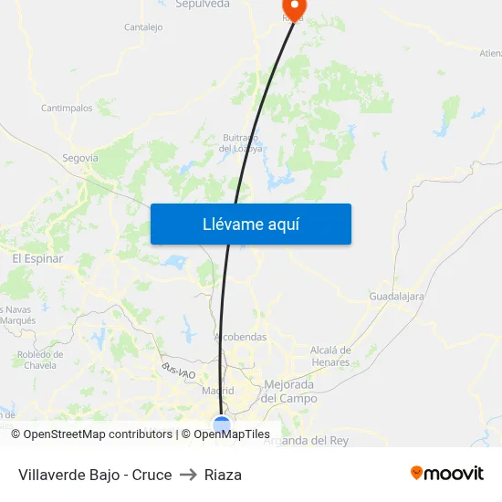 Villaverde Bajo - Cruce to Riaza map