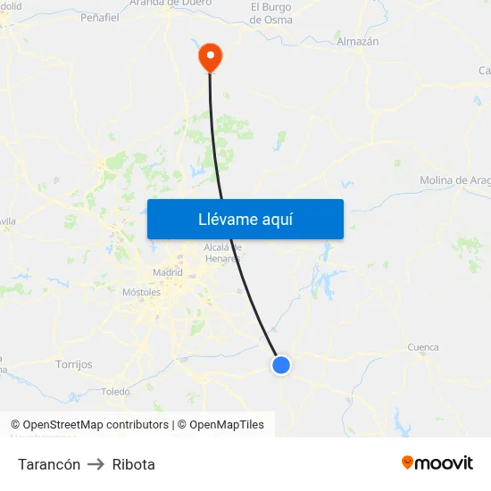 Tarancón to Ribota map