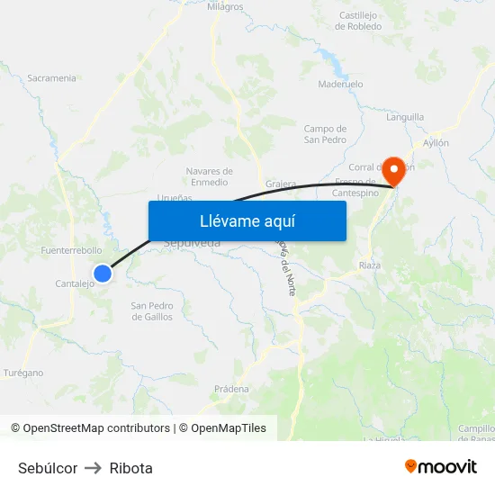 Sebúlcor to Ribota map