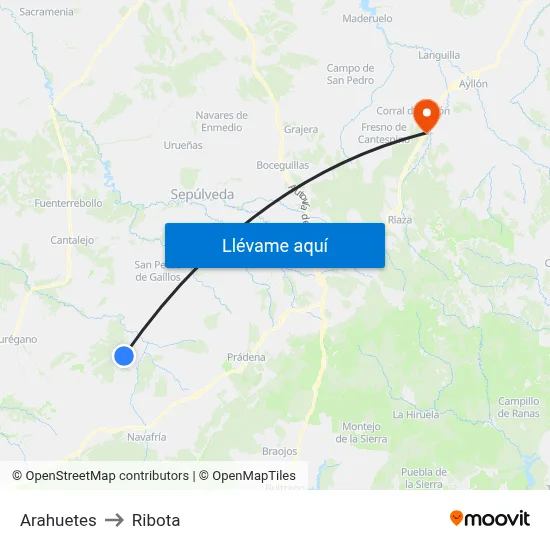 Arahuetes to Ribota map