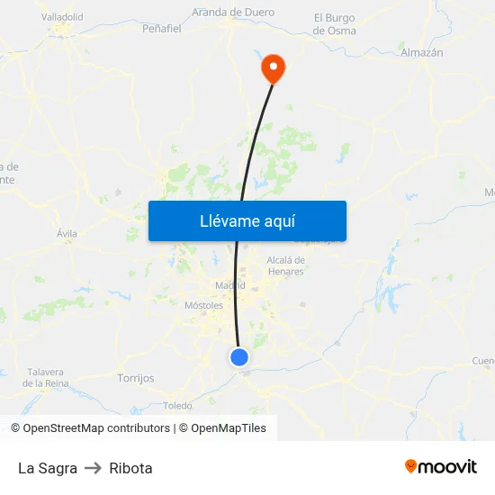 La Sagra to Ribota map