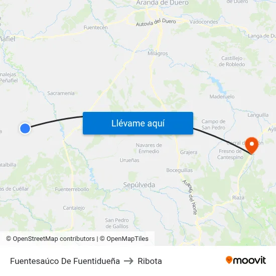 Fuentesaúco De Fuentidueña to Ribota map
