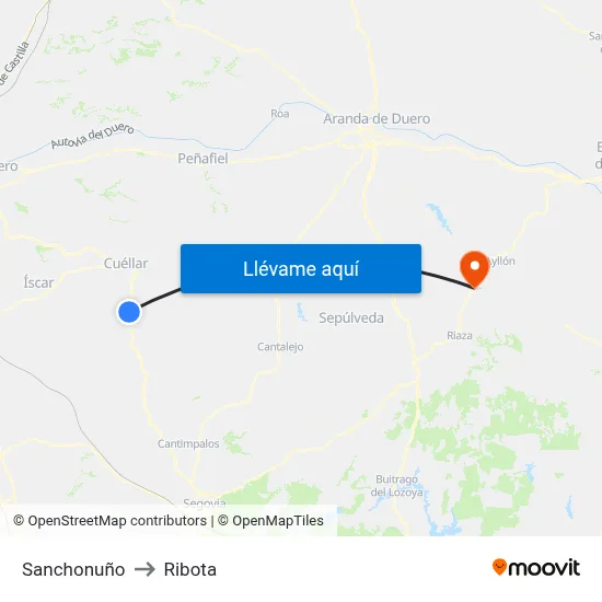 Sanchonuño to Ribota map