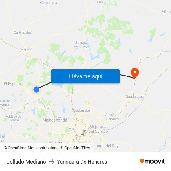 Collado Mediano to Yunquera De Henares map