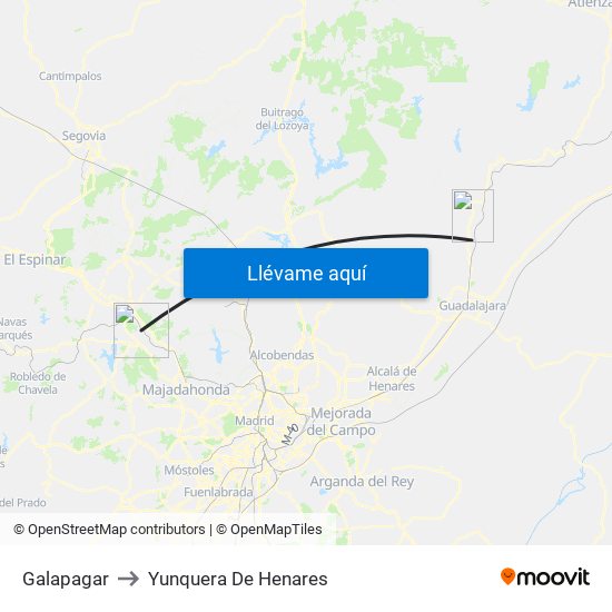 Galapagar to Yunquera De Henares map