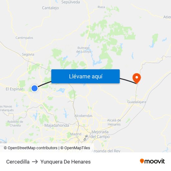 Cercedilla to Yunquera De Henares map