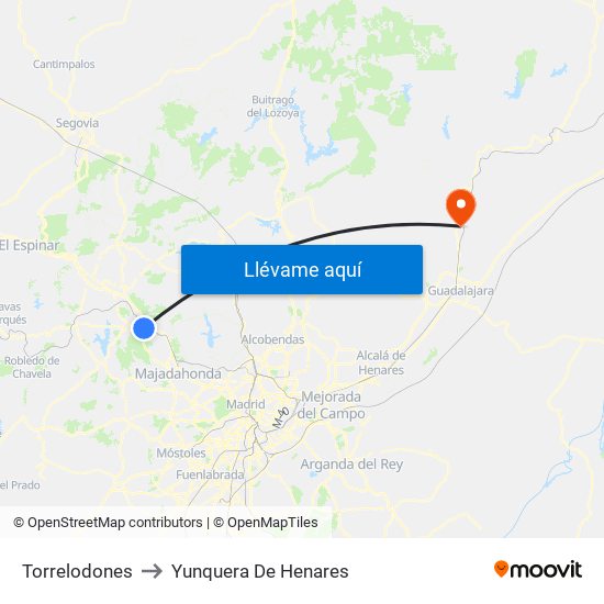 Torrelodones to Yunquera De Henares map