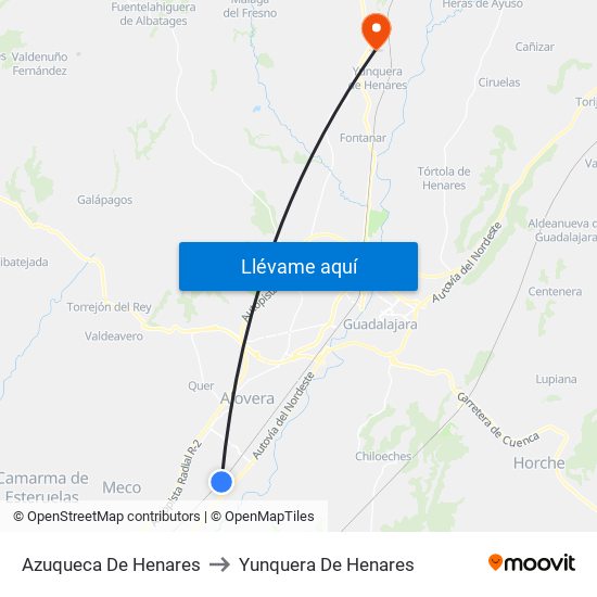 Azuqueca De Henares to Yunquera De Henares map