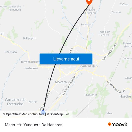 Meco to Yunquera De Henares map