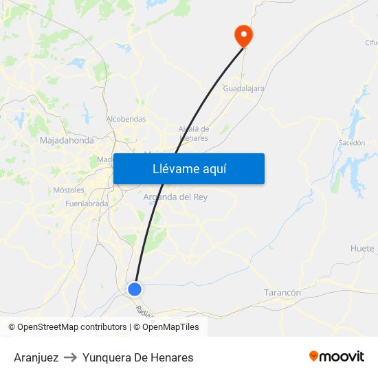Aranjuez to Yunquera De Henares map