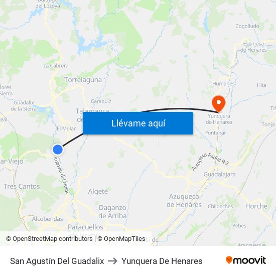San Agustín Del Guadalix to Yunquera De Henares map