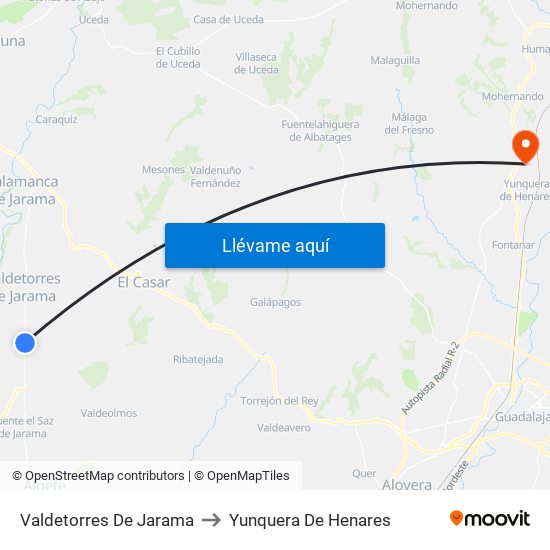 Valdetorres De Jarama to Yunquera De Henares map