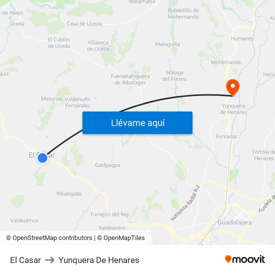 El Casar to Yunquera De Henares map