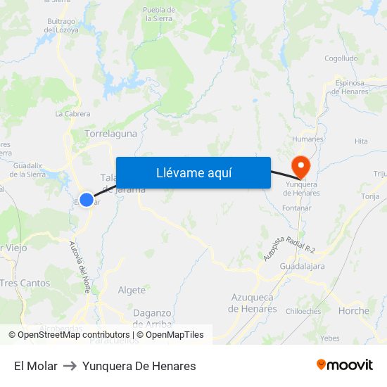 El Molar to Yunquera De Henares map