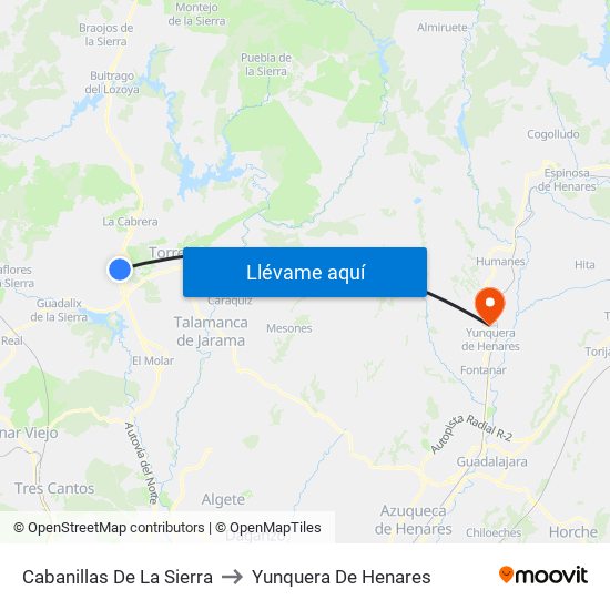 Cabanillas De La Sierra to Yunquera De Henares map