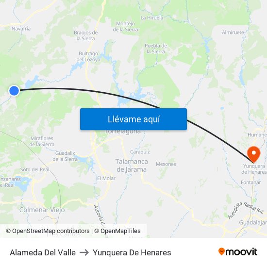 Alameda Del Valle to Yunquera De Henares map