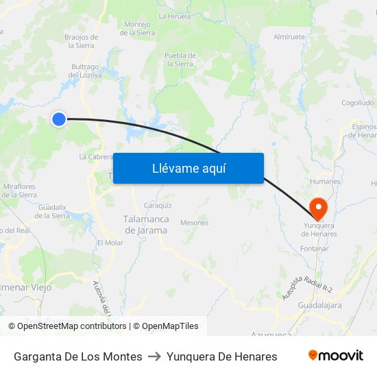 Garganta De Los Montes to Yunquera De Henares map