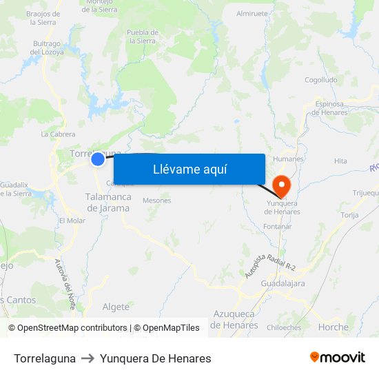 Torrelaguna to Yunquera De Henares map