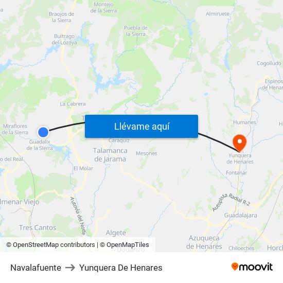 Navalafuente to Yunquera De Henares map