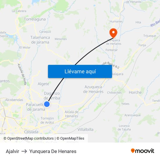 Ajalvir to Yunquera De Henares map