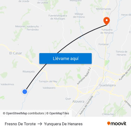 Fresno De Torote to Yunquera De Henares map